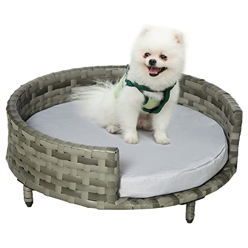 PawHut Synthetisches Rattan Hundesofa Rund Erhöhtes Kleintierbett mit Wasserfestem und Waschbarem Kissen für drinnen und draußen Ø60x20 cm Grau PawHut Synthetisches Rattan Hundesofa Rund Erhöhtes Kleintierbett mit Wasserfestem und Waschbarem Kissen für drinnen und draußen Ø60x20 cm Grau von PawHut