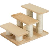 PawHut Tiertreppe Katzentreppe Hundetreppe 3 Stufen Treppe für Katze und Hunde Plüsch Creme 45 x 35 von PawHut