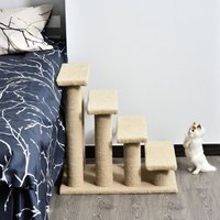 Tiertreppe Katzentreppe Hundetreppe Treppe für Katze und Hunde 4 Stufen Beige/Grau 63,5x43x60cm von PawHut