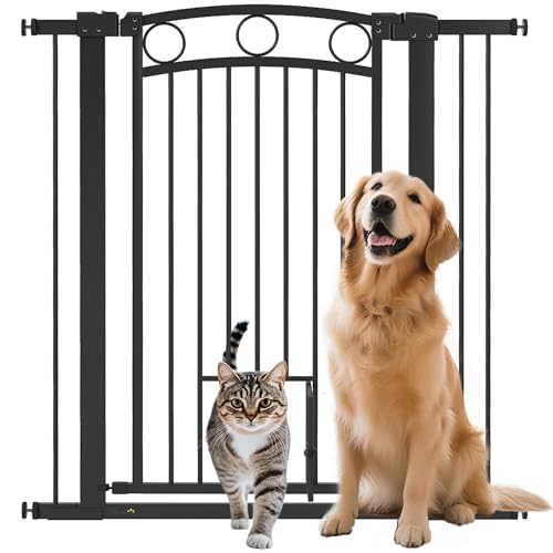 PawHut Türschutzgitter Hund, 76-104 cm Absperrgitter ohne Bohren, Treppengitter aus Stahl, Treppenschutzgitter mit Katzentür, Schutzgitter, Sicherheitsgitter für Treppen, Tür, Flur, Schwarz PawHut Türschutzgitter Hund, 76-104 cm Absperrgitter ohne Bohren, Treppengitter aus Stahl, Treppenschutzgitter mit Katzentür, Schutzgitter, Sicherheitsgitter für Treppen, Tür, Flur, Schwarz von PawHut