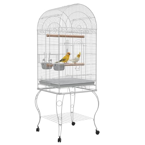 PawHut Vogelkäfig groß auf Rollen mit Regal, Gitter und abnehmbarer Platte, 2 Schalen aus Edelstahl, Sitzstange für Wellensittiche, 51 x 51 x 153 cm, Weiß PawHut Vogelkäfig groß auf Rollen mit Regal, Gitter und abnehmbarer Platte, 2 Schalen aus Edelstahl, Sitzstange für Wellensittiche, 51 x 51 x 153 cm, Weiß von PawHut