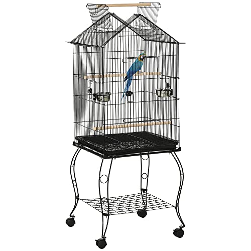 PawHut Vogelkäfig mit Fuß Voliere mit 2 Futterstangen/Sitzstangen, herausnehmbarer Tablett, Griff und Rollen, 50 x 58 x 137-145 cm, Schwarz PawHut Vogelkäfig mit Fuß Voliere mit 2 Futterstangen/Sitzstangen, herausnehmbarer Tablett, Griff und Rollen, 50 x 58 x 137-145 cm, Schwarz von PawHut