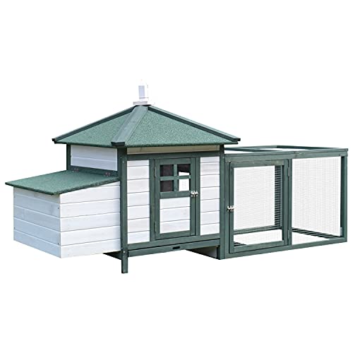 PawHut Hühnerstall für Zwerghühner 196 x 76 x 97 cm Hühnerhaus mit Nistkasten, Freilaufgehege Sitzstange, Kleintierstall aus Holz, Grün PawHut Hühnerstall für Zwerghühner 196 x 76 x 97 cm Hühnerhaus mit Nistkasten, Freilaufgehege Sitzstange, Kleintierstall aus Holz, Grün von PawHut