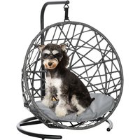 Rattan Hundehütte mit Kissen Hundehaus Haustierbett Katzenhaus Katzenkorb Katzenhöhle Hängesessel Hängematte für Hunde Katzen Outdoor Grau+Schwarz 60 von PawHut