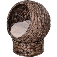 Rattan Katzenkorb Katzenhütte Katzenhöhle mit Kissen Haustierbett Braun von PawHut
