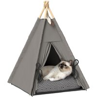 Tipi Zelt für Haustiere, Katzenzelt mit abnehmbar und waschbar Kissen, Grau von PawHut