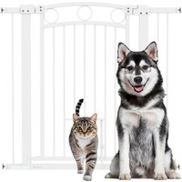 Türschutzgitter für Hunde 76-104 cm Treppengitter ohne Bohren mit Katzentür Weiß von PawHut
