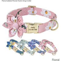 Personalisiertes Blumen Hundehalsband Mit Rosa Gänseblümchen Individueller Gravur, Abnehmbare Blume von PawID