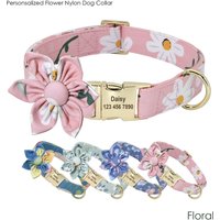 Personalisiertes Blumen Hundehalsband Mit Rosa Gänseblümchen Individueller Gravur, Abnehmbare Blume von PawID