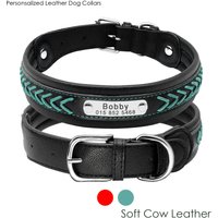 Personalisiertes Graviertes Handgeflochtenes Hundehalsband Aus Echtem Leder in Rot Und Blau, Perfekt Für Mittlere Bis Große Hunde von PawID
