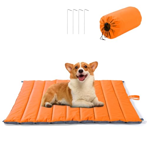 Pawaboo Hundebett Outdoor, Faltbar Wasserdicht Hundematte Haustierbett, 100 x 66 cm Tragbar Outdoor Camping Hundebett für Picknick, Waschbar Hundeplatz mit Baumwolle für Mittelgroß Hunde - Orange, L von Pawaboo