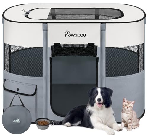 Pawaboo Tragbarer Haustierstall, Faltbarer Hundelaufstall mit Wasserdichtem Oxford, Katzengehege mit Reisetasche Faltbarem Napf, Indoor Outdoor Gebrauch für Welpe Katze Kaninchen, M, Grau Pawaboo Tragbarer Haustierstall, Faltbarer Hundelaufstall mit Wasserdichtem Oxford, Katzengehege mit Reisetasche Faltbarem Napf, Indoor Outdoor Gebrauch für Welpe Katze Kaninchen, M, Grau von Pawaboo