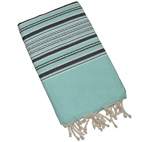 Pawakabano Fouta Hamamtuch Saunatuch Strandtuch Baumwolltuch Badetuch Baumwolle Berber ca. 200x100 cm (Aquamarin-Schwarz) von Pawakabano