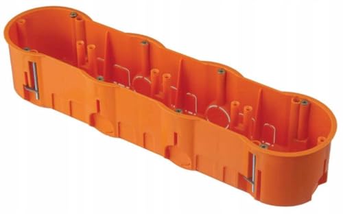 Pawbol 4-Fach Hohlwanddose Tiefe 60mm Fräsloch 4 x Ø 68 mm mit vormontierten Geräteschrauben, nicht wasserfest, Kunststoff, Orange, modern von PAWBOL