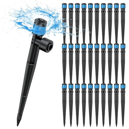 Pawfly ‌‌‌‌‌30 Stück Push-to-Fit Tropfer Bewässerung mit einstellbarem 360° Wasserfluss Bewässerungstropfen Tropfsprinkler mit Haltestab Tropfbewässerungssystem Teile für 6 mm Schlauch von Pawfly