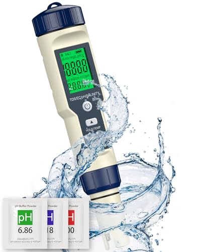 Pawfly Pool Salz Tester & pH-Meter, 5 in 1 pH Salzgehalt TDS EC & Temperatur-Messgerät, Digital Salinity Tester TDS Meter für Schwimmbad Trinkwasser Aquarium Hot Tub Salzwasser & Spa von Pawfly