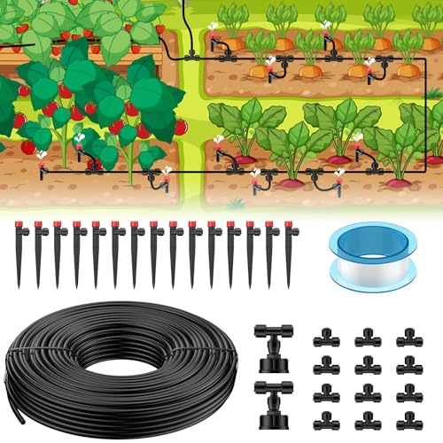 Pawfly Tropfbewässerungsset, 15 M Quick-Connect Tropfbewässerungssystem für Gartenbewässerung mit 4-6 mm Schlauchdüsen und Zubehör Pflanzenbewässerungsgeräte für Gewächshaus Rasen Terrasse Blumenbeet von Pawfly