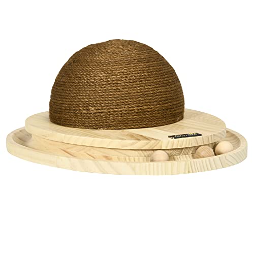 PawHut Interaktives Kratzspielzeug, 2-in-1-Design Katzenspielzeug mit Kugelbahn und Kratzbrett, Kratzmöbel für Katzen, Jute, Kiefernholz, Natur+Kaffee, 39,5 x 32,5 x 14,5 cm von PawHut