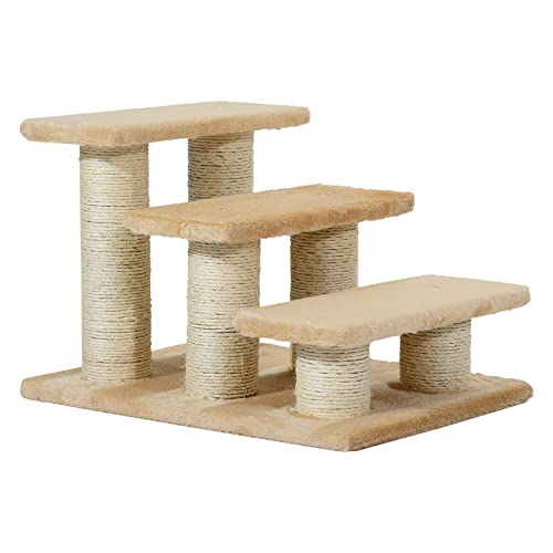 PawHut Tiertreppe Katzentreppe Hundetreppe 3 Stufen Treppe für Katze und Hunde Plüsch Creme 45 x 35 x 34 cm von PawHut