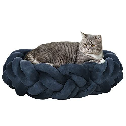 PawHut Katzenbett waschbar, Hundebett, Hundekissen, Haustierbett, Katzenschlafplatz, Tiermatte, Hundesofa, Donut Kissen für kleine Hunde und Kätzchen, Samt, Ø60 x 18 cm, Blau von PawHut