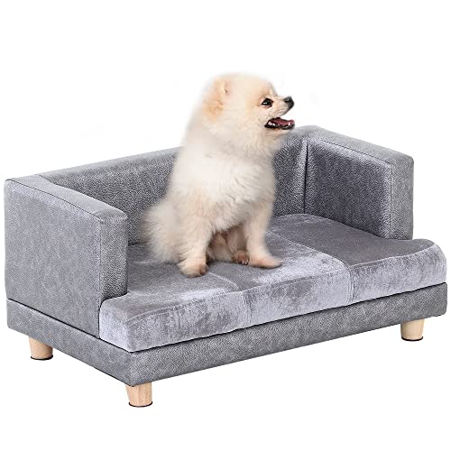 PawHut Hundesofa, Haustiersofa, Hundebett, Hundematte, Kunstleder, Kurzplüsch, Grau, 68 x 41 x 32 cm von PawHut