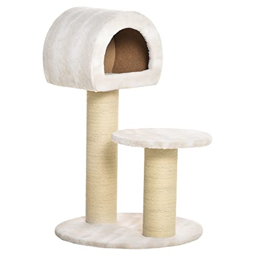 PawHut Katzenkratzbaum Katzenspielzeug Kletterbaum Sisal Polster Liegefläche mit Ball Spanplatte samtartiges Polyester Sisal von PawHut