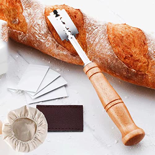Pawleso Bäckermesser Gärtuch Brot Backen Zubehör - Brotmesser Teigschneider mit 5 Rasierklingen, Werkzeug für Brot und Brötchen (Bäckermesser und Gärtuch) von Pawleso
