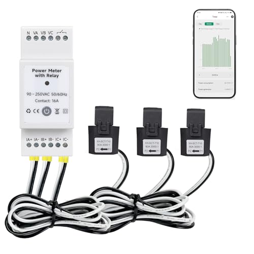 Tuya Smart Din Rail Power Monitor mit Relais, Echtzeit-Spannung, Strom, Leistungsfaktor, Aktivleistung & Frequenzmessung, Ein-/3-Phasen-kompatibel, Alexa & Google-Steuerung, Überlastschutz von Pawmate