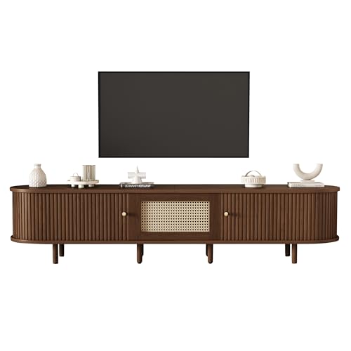 Pawom Ovaler TV-Ständer in Nussbaum dunkel, Rattan-Design - 180 cm MDF-Design, verstellbare Füße, 30 kg Belastbarkeit Pawom Ovaler TV-Ständer in Nussbaum dunkel, Rattan-Design - 180 cm MDF-Design, verstellbare Füße, 30 kg Belastbarkeit von Pawom