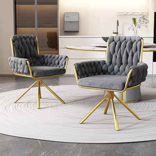 Pawom Samt-Esszimmerstuhl 2er Set Mit 360° Drehfunktion, Grauer Drehstuhl Mit Metall Vierbeinen, Gepolstertem Sitz Und Armlehnen, Moderner Wohnzimmer- Und Schlafzimmerstuhl Pawom Samt-Esszimmerstuhl 2er Set Mit 360° Drehfunktion, Grauer Drehstuhl Mit Metall Vierbeinen, Gepolstertem Sitz Und Armlehnen, Moderner Wohnzimmer- Und Schlafzimmerstuhl von Pawom