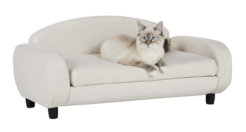 Paws & Purrs Modernes Haustier-Sofa, 80 cm breit, niedrige Rückenlehne, mit abnehmbarem Matratzenbezug, Espresso/Haferflocken von Paws & Purrs