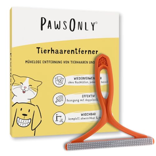PawsOnly | Tierhaarentferner | Katzenhaarentferner | Hundehaare Entfernen | Fusselentferner für Sofa Auto Teppich Kratzbaum Kleidung | Tragbarer | Fusselbürste Tierhaare Pet Hair Remover (Orange) von PawsOnly