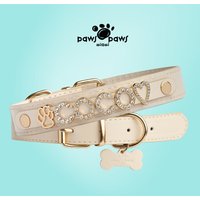 Ausgefallenes Hundehalsband Für Mädchen Hund | Mit Namen Aus Leder Kristall, Bling, Diamant Einzigartiges Personalisiertes Halsband Pink, Schwarz von PawsPawsStudio