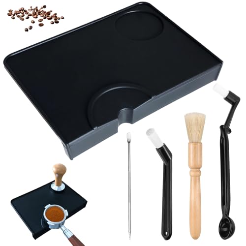 Tampermatte, Silikon, mit Holzstielbürste + Langem Kaffeepinsel + Kurzem Kaffeepinsel + Abziehstift, mit Kantenschutz, Zubehör für Kaffeemaschinen (20.5 × 15 × 3 cm) von Pawsautomotively