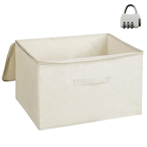 Verschließbare Box, Tianshan-Baumwolle, Leinen und PP-Karton Material, mit Dreistelligem Code, Aufbewahrungsbox mit Deckel, für Kleidung und Spielzeug (40 × 30 × 21 cm) von Pawsautomotively