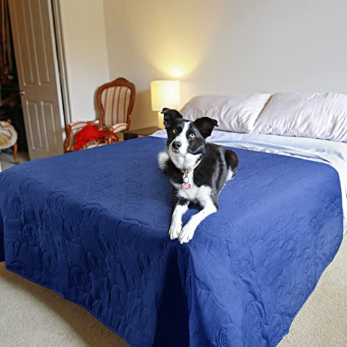 Pawsee wasserdichte Hundedecke für Couch, Waschbare Haustier-Couch-Abdeckung, rutschfeste Bettsofa-Möbelschutzmatte 203 x 152 cm Marine von Pawsee
