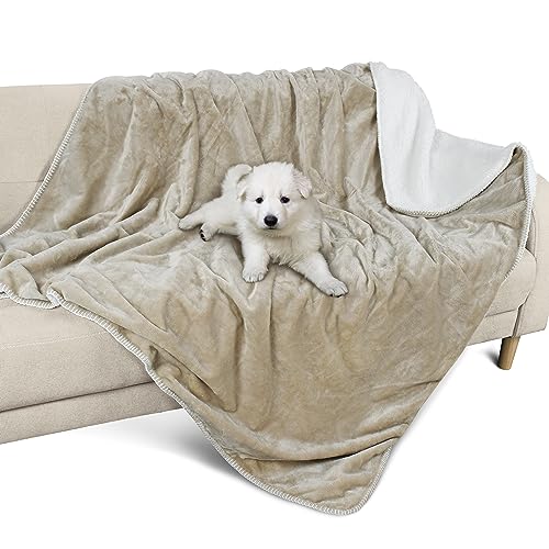 Pawsee wasserdichte Hundedecke mit Pfotenabdruck, pinkelfeste Fleece-Sherpa-Decke für den Schutz des Schlafsofas, waschbarer Wendemöbelschutzbezug, 150 x 130 cm, Taupe von Pawsee