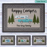 Happy Campers Personalisierte Camping Fußmatte, Willkommen Matte, Benutzerdefinierte Camper Dekor, Fußmatte von Pawsonalize