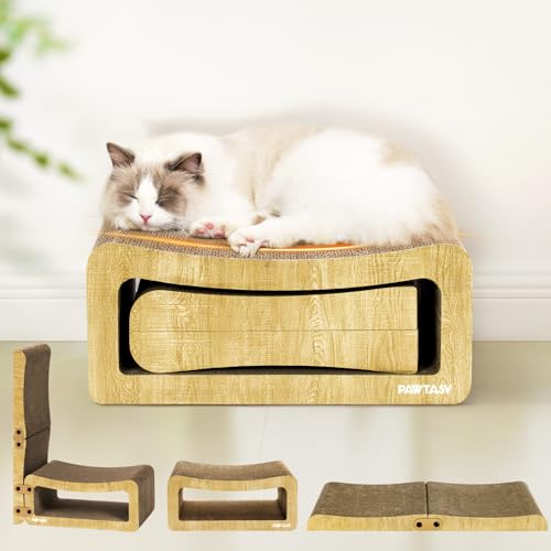 Kratzbrett Katze, L Förmiger Kratzpappe für Katzen, 2 in 1 Stabil Katzenkratzbretter Verstellbar Katzenbrett Pappe mit Katzenminze Wellpappe Kratzmöbel für Katzen, Größ von Pawtasy