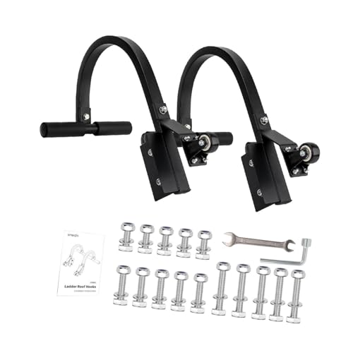 2 x Leiter-Dachhaken mit Raddachverlängerung, Stahl, einfach zu installieren, T-Stange, rutschfeste Leiter, Stabilisator, Dachleiter-Haken, S von PawwJoy