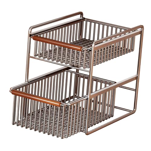 Aufbewahrungskorb für die Spüle, 2 Ebenen, ausziehbarer Schubladen-Organizer für Küche, Badezimmer, Schrank, Edelstahl und Holz, groß von PawwJoy