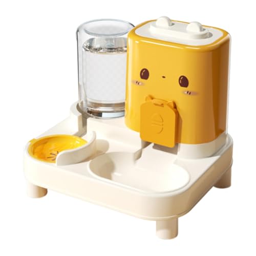 Automatischer Katzenfutterspender und Wasserspender, 2-in-1 Futternapf für Katzen, kleine Hunde, Kaninchen, 1800 ml, Trockenfutter, 800 ml Wasserkapazität, Gelb von PawwJoy