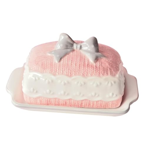 Butterdose aus Porzellan mit Schleifen-Design, Keramik-Desserttablett und Servierplatte für Zuhause, Küche, Esstisch von PawwJoy