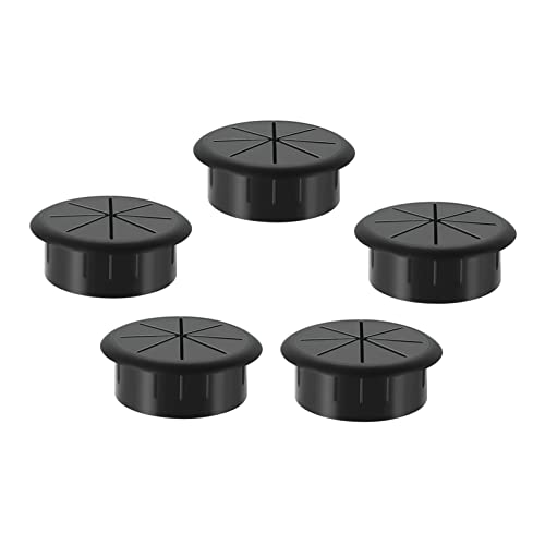 Drahtlochabdeckung für Schreibtischtüllen, 5 Stück, Kabel-Organizer für ordentlichen Arbeitsplatz, schwarzer Gummi, 5,1 cm von PawwJoy
