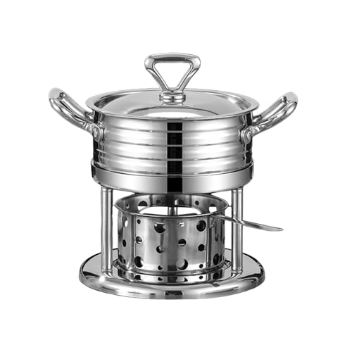 Edelstahl-Chafing Dish Buffet-Set mit abnehmbaren Griffen, tragbarer Speisenwärmer mit Alkoholkocher für Catering, Camping und Haushalt, 19,5 x 20 cm - A von PawwJoy