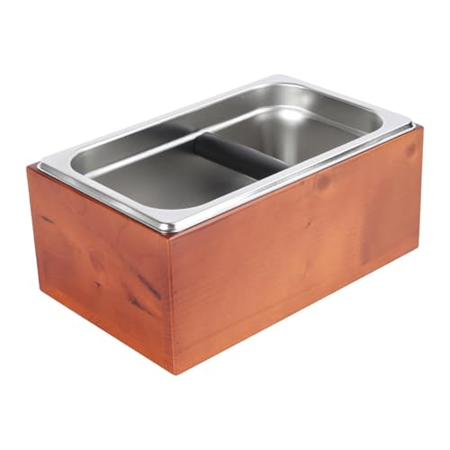 Espresso-Kaffeeklopfbox mit Holzsitz für 51-58 mm Siebträger, Edelstahl-Mülleimer mit rutschfester Gummistange zur Entsorgung von Kaffeesatz von PawwJoy