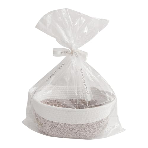 Gewebter Geschenkkorb, Aufbewahrungsbox für Ostern, Heimorganisation, dekorativer Seilkorb, Grau-Weiß, 30 x 20 x 12,5 cm von PawwJoy