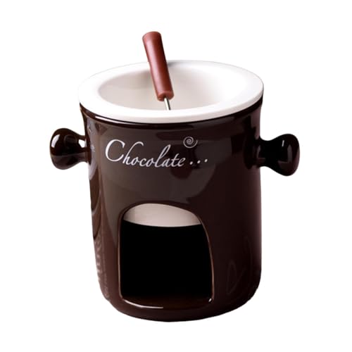 Keramik-Schokoladen-Fondue-Tasse mit Gabeln, persönlicher Käse-Schmelzbecher, Butterwärmer, Teelicht, beheizt für Süßigkeiten, Snacks, Karamell, Schokolade, Party, Braun A von PawwJoy