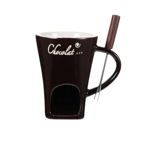 Keramik-Schokoladen-Fondue-Tasse mit Gabeln, persönlicher Käse-Schmelzbecher, Butterwärmer, Teelicht, beheizt für Süßigkeiten, Snacks, Karamell, Schokolade, Party, Braun von PawwJoy