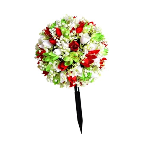 Künstliche Blume, Gartenstecker, realistische Seidenblumen mit Pfahl, für Feengarten, Hochzeit, Hinterhof, Outdoor-Dekoration, 25 x 40 cm, Rot, Grün, Weiß von PawwJoy